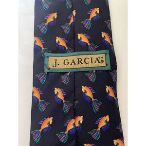J. Garcia Jerry  100% Silk Black Necktie Tie GoldFish Design Stonehenge USA